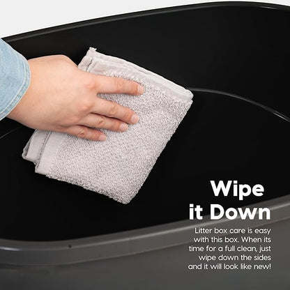 IRIS USA Large Top Entry Cat Litter Box with Lid Enclosed Covered Hooded Design Litter Catching Scatter Shield Pan Dog Proof Pet Proof Scoop Included Odor Control for Indoor Cats Kittens Black/Gray