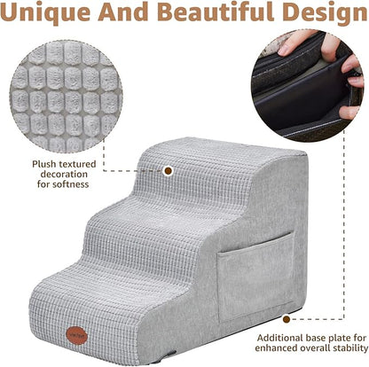 Woochpet Dog Stairs for Small Dogs, 15.7”H Ramp 3 Tier Wider Curved Pet Stairs for Couch and Beds，Weighted Base Plate Indoor Dog Steps with Non-Slip Bottom and Washable Cover for Old Cats
