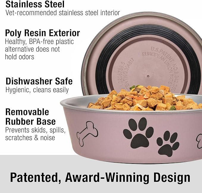 Loving Pets Bella Dog Bowls- Stainless Steel Dog & Cat Bowls - Spill Proof Dog Food Bowl, Cat Bowl, Puppy Essentials & Pet Supplies Great for Home & Travel (X-Large 65-100lbs, Grape)