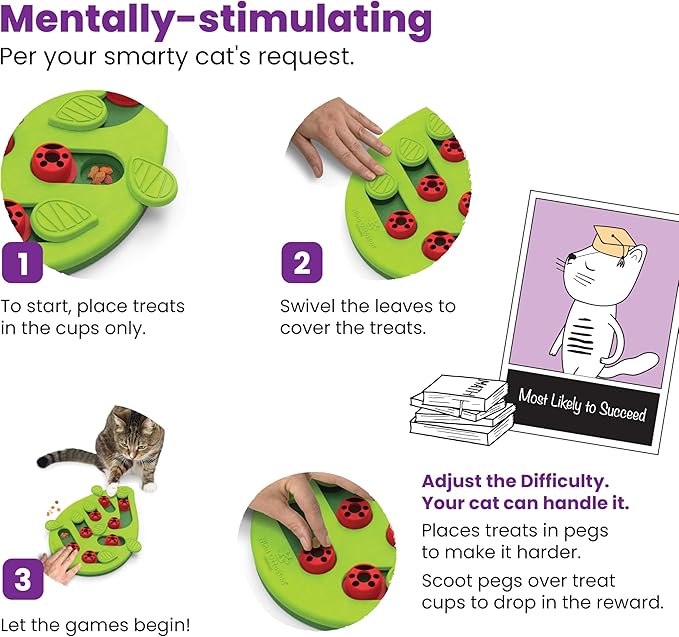 Catstages Nina Ottosson Buggin' Out Puzzle & Play – Interactive Cat Puzzle Feeder for Indoor Cats, 16 Hidden Treat Compartments, Slow Feeder, Durable & Easy-Clean, 13in x 9.5in