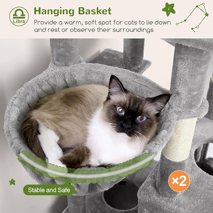 Globlazer Heavy Duty Cat Tree 78 inch Sturdy Cat Tower for 20lbs Large Adult Cats, Symmetrical Aesthetic Big Cat Tree with Extra Large Platform, 2 Scratching Boards, Z78, Light Grey