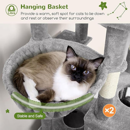 Globlazer Heavy Duty Cat Tree 78 inch Sturdy Cat Tower for 20lbs Large Adult Cats, Symmetrical Aesthetic Big Cat Tree with Extra Large Platform, 2 Scratching Boards, Z78, Light Grey