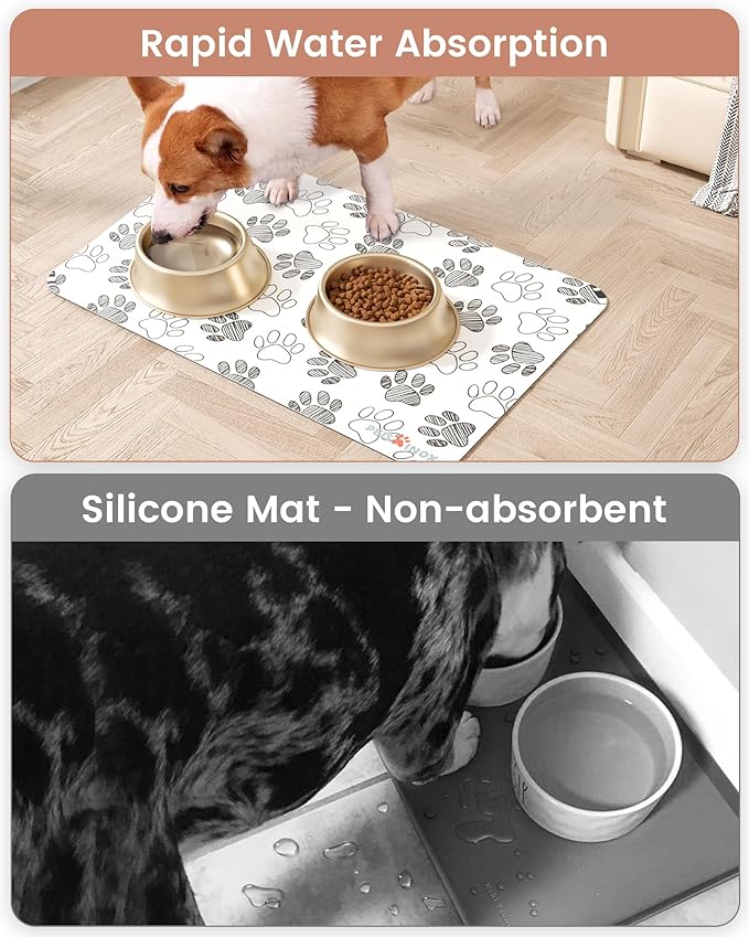 Cat Dog Food Mat, Rapid Water Absorption Dog Mat for Food and Water,100% Waterproof Cat Dog Bowl Mat, 16"x27"-White