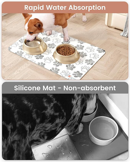 Cat Dog Food Mat, Rapid Water Absorption Dog Mat for Food and Water,100% Waterproof Cat Dog Bowl Mat, 16"x27"-White