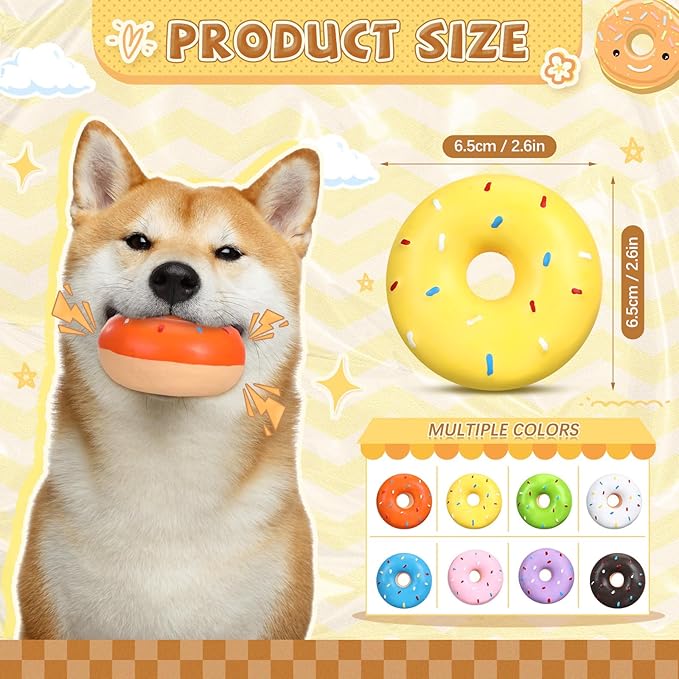 16 Pcs Latex Squeaky Dog Toys Donut Small Dogs Squeaky Chew Toys for Aggressive Chewers Soft Interactive Fetch Play No Stuffing Durable Teething Items for Small Puppy