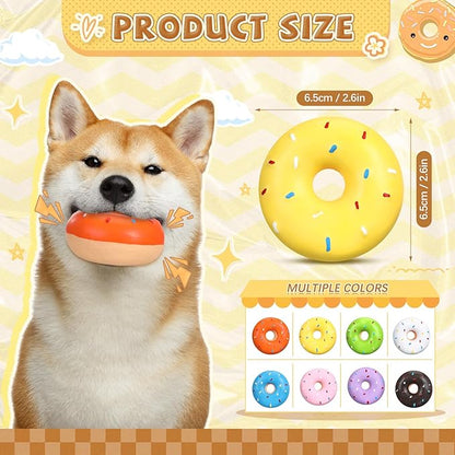 16 Pcs Latex Squeaky Dog Toys Donut Small Dogs Squeaky Chew Toys for Aggressive Chewers Soft Interactive Fetch Play No Stuffing Durable Teething Items for Small Puppy