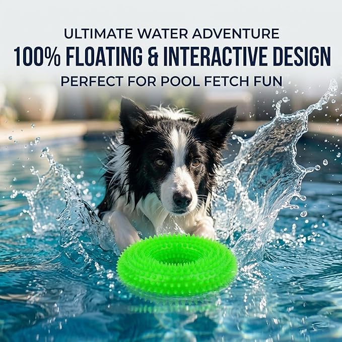 ADUCK Dog Squeaky Chew Toys for Aggressive Chewers, Small Medium Large Dogs Teeth Cleaning Soft Natural Rubber Float Toy for Indoor Outdoor Water Pool, Donut Ring Design 4.92 inch, Crystal Green