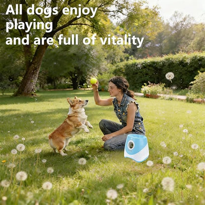 Automatic Dog Ball Launcher for Small to Medium Dogs - Hands-Free Interactive Fetch Toy, 3 Adjustable 10-30Ft Distance, 9 Pcs 2 Inch Eco-Friendly Dog-Safe Mini Tennis Balls. (Blue)