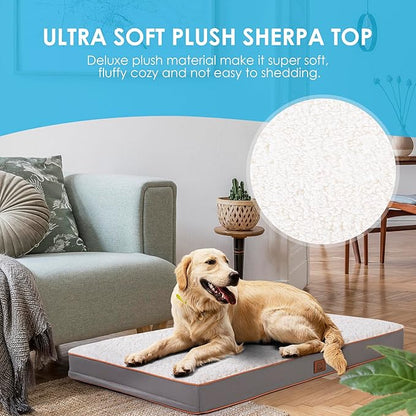 Sunheir Orthopedic Dog Bed for Medium Dogs, Waterproof Deluxe Plush Dog Crate Bed with Removable Washable Cover & Anti-Slip Bottom, Egg Crate Foam Pet Bed Mat, Light Grey, (30.0"L x 20.0"W x 3.0"Th)