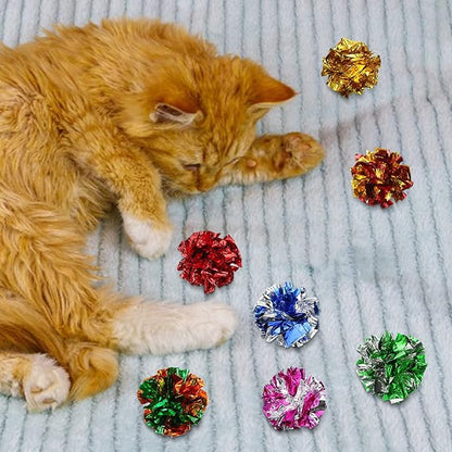 Silkfly 100 Pcs Polyester Film Crinkle Balls Cat Toys 2.36" Interactive Crinkle Ball, Colorful Balls Chew Toy for Cat Chase Ball Toys Attract Cats for Indoor Cats and Kittens to Keep Fit and Active