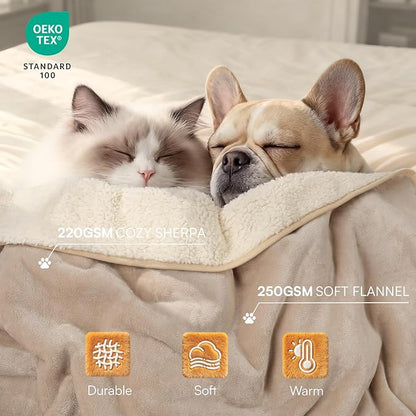 Luciphia Waterproof Pet Blanket, Liquid Pee Proof Dog Blanket for Sofa Bed Couch, Reversible Sherpa Fleece Furniture Protector Cover for Small Medium Large Dogs Cats, Khaki+Beige Medium（57" x 40"）