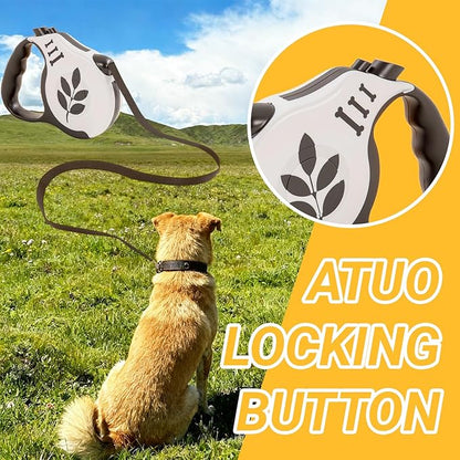 Retractable Dog Leash with Non-Slip Handle, 16 FT Automatic Telescopic Tractor with Atuo Locking Botton，Durable Pet Tape for Small and Medium-Sized Dogs White