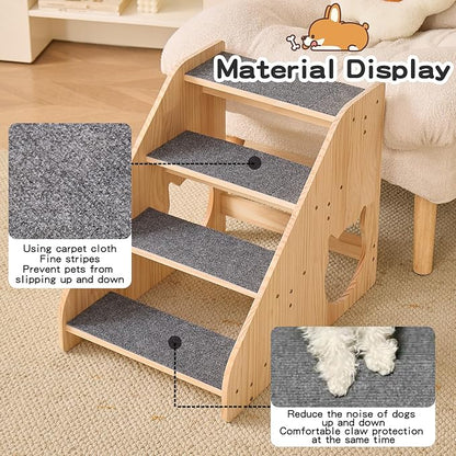 Dog Stairs for Small Medium Large Dogs 17.72" H Load Capacity 150lbs Solid Wood Non-Slip Sturdy Pet Steps for Bed & Couch 4 Step 15.75 * 22.44 * 17.72"