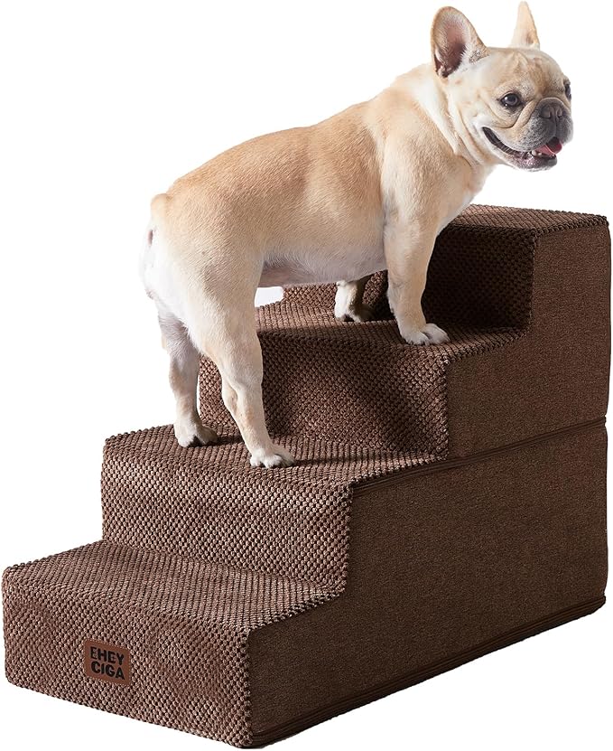 EHEYCIGA Dog Stairs for Bed 18" H, 4-Step Dog Steps for High Bed, Pet Steps for Small Dogs and Cats, Non-Slip Balanced Pet Indoor Ramp, Brown