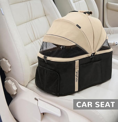 Pet Stroller with Removable Carrier, 3 in 1 Stroller for Dogs, Pet One-Click Foldable Pet Stroller with 4 Wheel, Small Dog Stroller Holds up to 33 lbs, Cup Holder, Car Stroller, Khaki