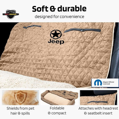 PetBed2GO Jeep Tan, Large Pet Bed Cushion & Car Seat Cover, 52x20x7, 6lbs