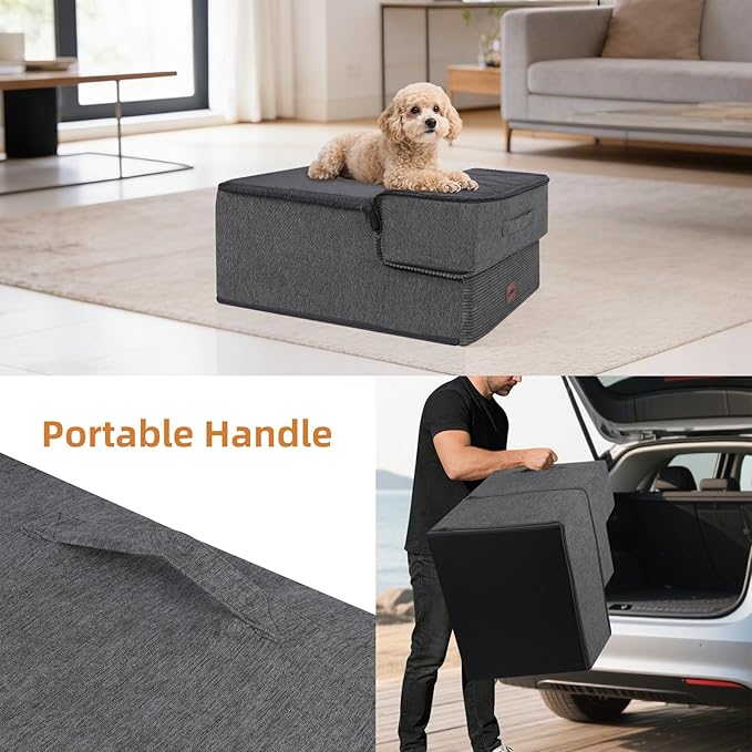 Dog Stairs for Small Dogs, 16.5" H, 3-Step Extra Wide Pet Steps for Bed Couch Sofa and Chair, Non-Slip Balanced Pet Ramp for Medium Cats,Indoor Dog Ladder, Grey