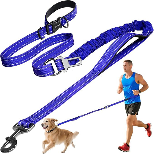 Kazazoo Hands-Free Dog Leash with 6-9FT Adjustable Length - Heavy Duty No Pull Bungee Design, Reflective Safety for Walking, Jogging & Training | Suitable for Medium to Large Dogs Blue L