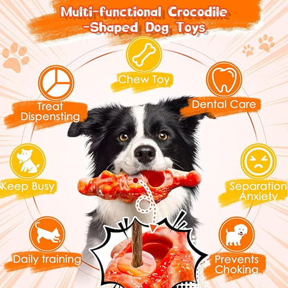 Dog Toy for Aggressive Chewers:Tough Almost Indestructible Chew Toys for Medium & Large Breeds,Treat Dispensing Dog Puzzle Toy Reduce Pet Anxiety and Boredom to Keep Them Busy,Milk Flavored