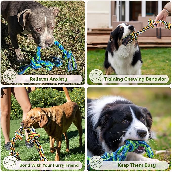 2 Pack Dog Rope Toys for Large Medium Aggressive Chewers, Nearly Indestructible Dog Toy for Tug of War, Interactive Toy for Boredom, 100% Cotton Chew Teeth Cleaning