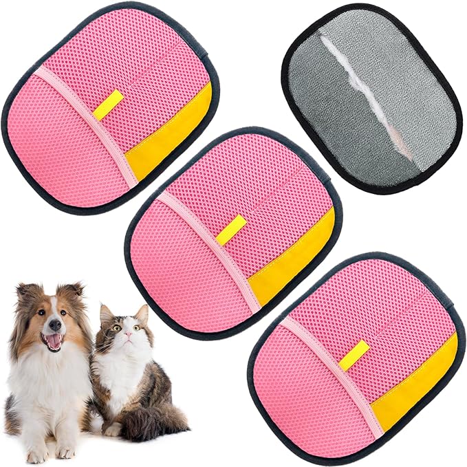 3pc Pet Hair Removal Gloves, Reusable Cats & Dogs Pet Hair Removal Tool,Efficient Pet Hair Removal Electrostatic Gloves is Suitable for Clothes, Sofas, Beds and Carpets (Pink)