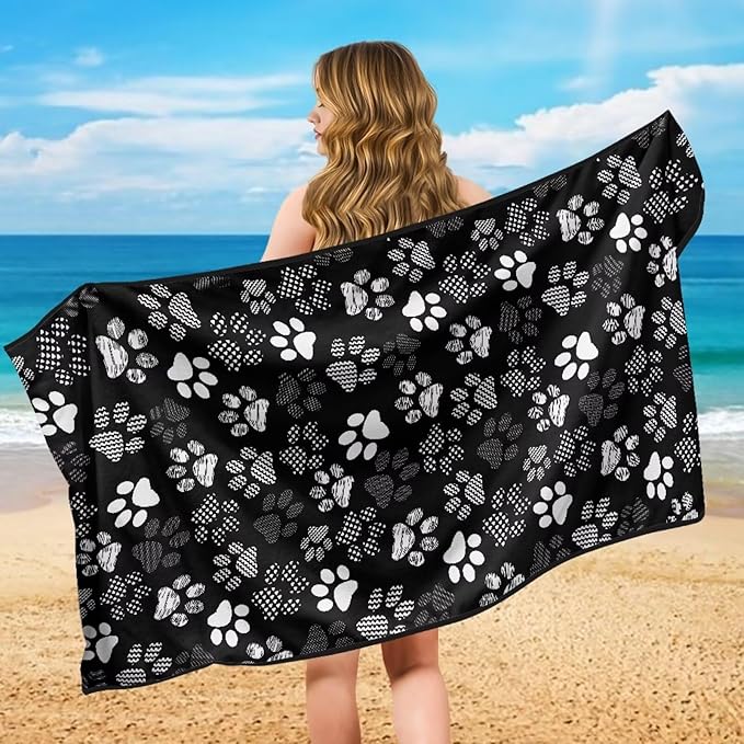 SEANATIVE White Dogs Paw Car Drying Towels & Seat Protectors - Heavy-Duty Absorber Towel for Car Wash Car Seat Covers, Post-Workout & Dog Owners (33.1" x 60.67")