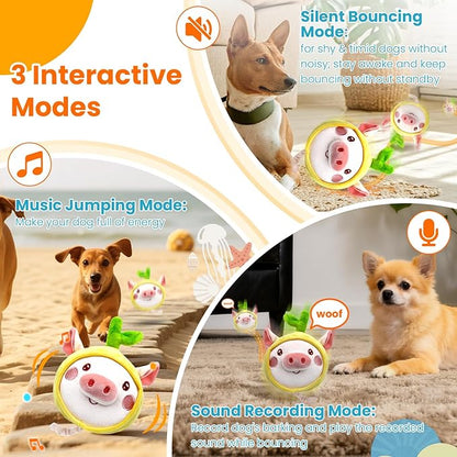 Interactive Dog Toys, [Newly Upgraded] Moving Dog Toy to Keep Them Busy, Bouncing Dogs Toy/Squeaky Rolling Ball with Jumping Music Mode for Small Medium Large Dogs (Upgrade Pig)