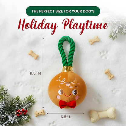 Bow Wow Pet Gingerbread Ornament Rope Plush Dog Toy