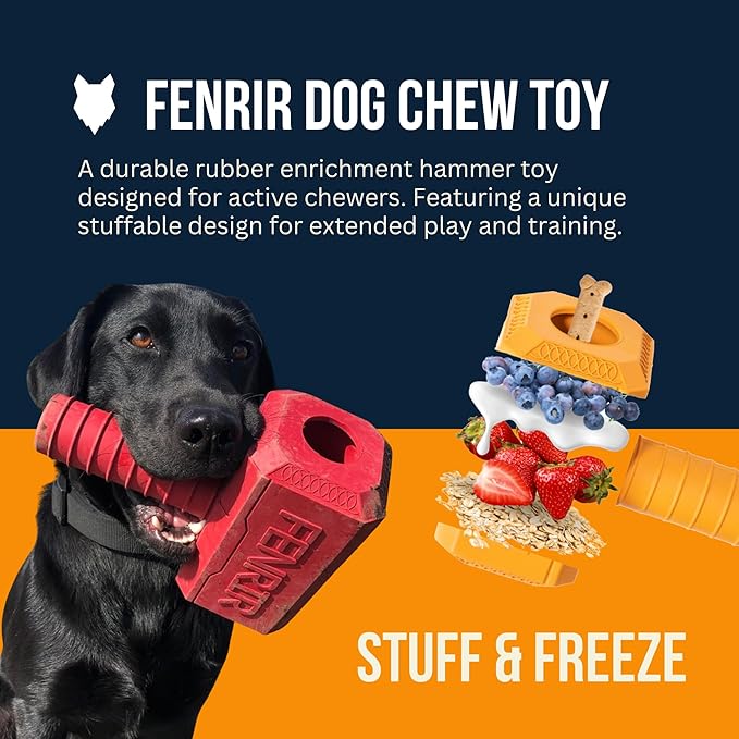 Fenrir Hammer Dog Chew Toy Strong Rubber Stuffable Enrichment Toy for Chewers (Blue, Large)