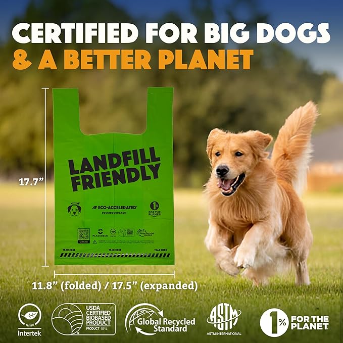 Doggy Do Good Poop Bags for Dogs (90 Ct), Easy Open Dog Poop Bags Single Roll, Certified Home Compostable