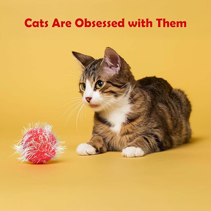 30 Pieces 1.2 inches Sparkle Pom Pom Balls for Cat - Interactive Glitter Balls, Multicolor, Best as Kitten Play Toys