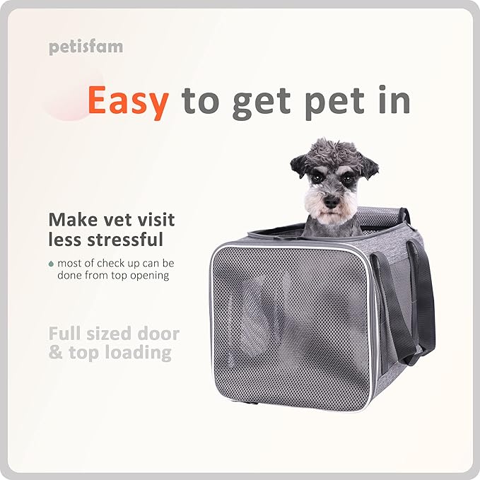 You've got This Cat Carrier with Privacy Flaps for Nervous Fur-Kids. Top-Load Quick-in. 360° Airy Mesh Windows Let Cats See You & Reduce Travel Anxiety. Rip-Stop Fabric & Lockable Zips Hug Securely