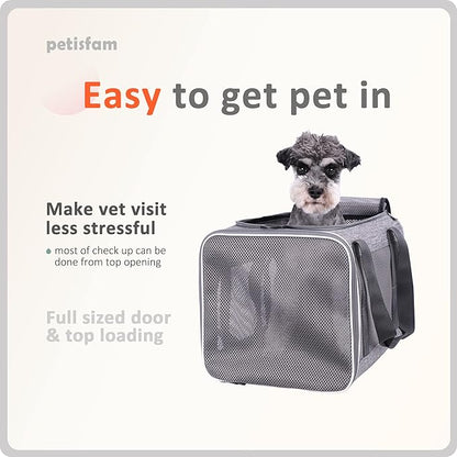You've got This Cat Carrier with Privacy Flaps for Nervous Fur-Kids. Top-Load Quick-in. 360° Airy Mesh Windows Let Cats See You & Reduce Travel Anxiety. Rip-Stop Fabric & Lockable Zips Hug Securely