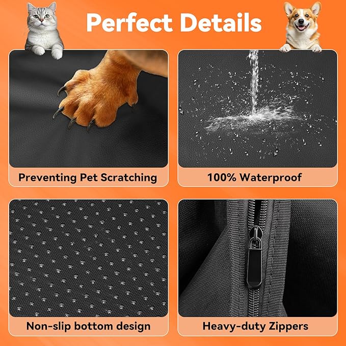 Back Seat Extender for Dogs, Hard Bottom Dog Car Seat Cover for Truck Back Seat, Dog Hammock for Car, Upgraded PU Leather Material, Larger Space, Holds 400lbs
