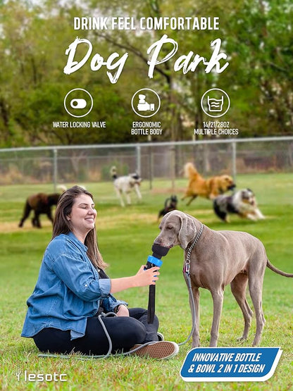 lesotc Dog Water Bottle, Portable Water Dispenser with Water Bowl, Leak Proof Pet Travel Squeeze Bottle, Puppy Essentials Dog Stuff Accessories for Outdoor Walking, Hiking, Camping Doggie Gift