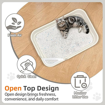Extra Large Litter Box with Low Entry,Jumbo Cat Litter Box for Kitty and Senior Cats,Cat Box for Indoor Cats,Open Top Corner Litter Pan,Easy to Clean,23.6" L x 15.7" W x 5.9" H (White)