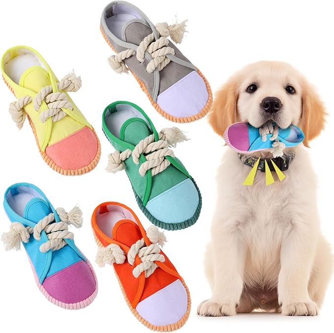5 Pack Dog Chew Toys Shoes Shape Interactive Rope Tug of War Dog Toys Durable and Safe Playing Shoes for Small Medium Large Dogs