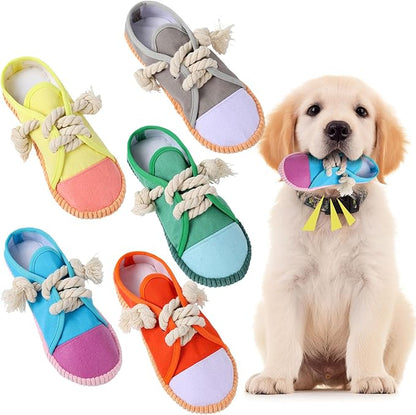 5 Pack Dog Chew Toys Shoes Shape Interactive Rope Tug of War Dog Toys Durable and Safe Playing Shoes for Small Medium Large Dogs
