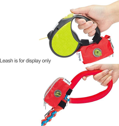 Blueberry Style Red Dog Waste Bag Dispenser, Solid Color Trash Bag Dispenser with 2 Auto Locking Zipper, Dog Poop Bag Holder Leash Attachment, Includes 1 Roll of Free Poop Bags