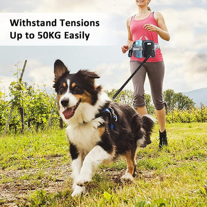 ETACCU Hands Free Dog Leash with Phone Pouch, Water Bottle Holder - Adjustable Waist Belt 19-38 Inch Belt Leash for Running, Reflective Shock Absorbing 48"-70" Extendable