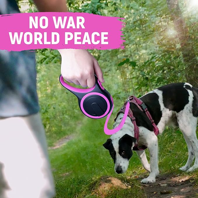16 FT Retractable Dog Leash with No Tangle for Dog up to 44lbs, One-Handed Brake, with Non-Slip Handle, Strong Nylon Tape for Small and Medium Dogs
