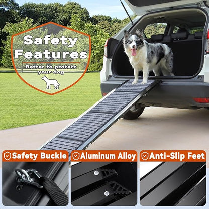 63" Long Dog Ramp for Car, Foldable Dog Ramps for Large Pet, Portable Dogs Ramp for Truck, 17" Wide Pet Car with Non-Slip Rug Surface, Pet Ramp for Large Dogs Up to 200LBS for Car, SUV & Truck-L
