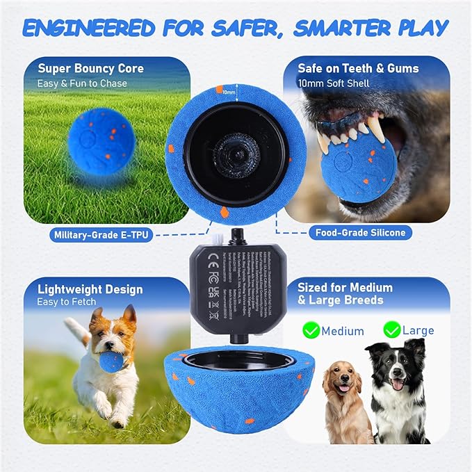Interactive Dog Ball Toy, Automatic Motion Activated Smart Rolling & Bouncing Ball, USB Rechargeable Durable E-TPU Material Pet Toy for Small Medium Large Dogs, Boredom Relief & Exercise -- Blue