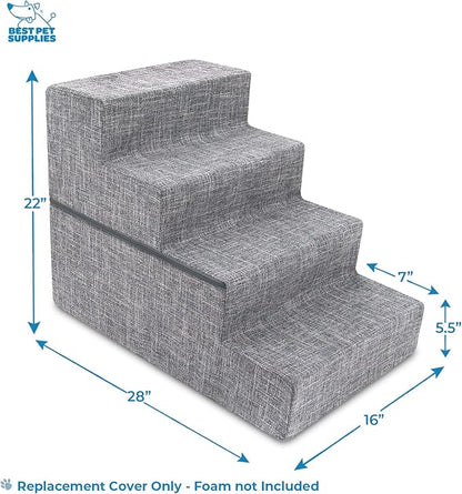 Best Pet Supplies Dog Stairs & Steps - Foam Steps for Small Dogs & Cats, Non-Slip Indoor Balanced Pet Step Support, Dog Ramp, No Assembly, Ash Gray Linen, Foldable 4-Step (22-inch Height)