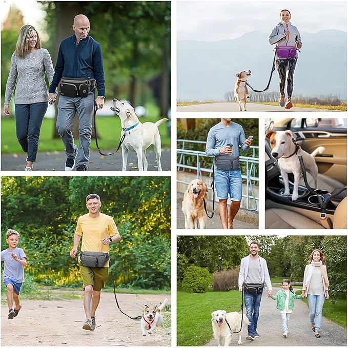 TUDEQU 4-in-1 Dog Walking Belt with Large Fanny Pack, Dog Fanny Pack, Hands Free Dog Leash Leash for Large Dogs that Pull Training Jogging Hiking