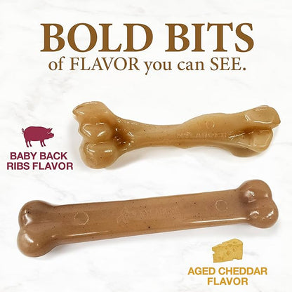 Nylabone Gourmet Style Strong Chew Toy Bundle, Toys for Dogs, Baby Back Ribs & Aged Cheddar Flavor, Large - Up to 50 lbs, 2 Pack