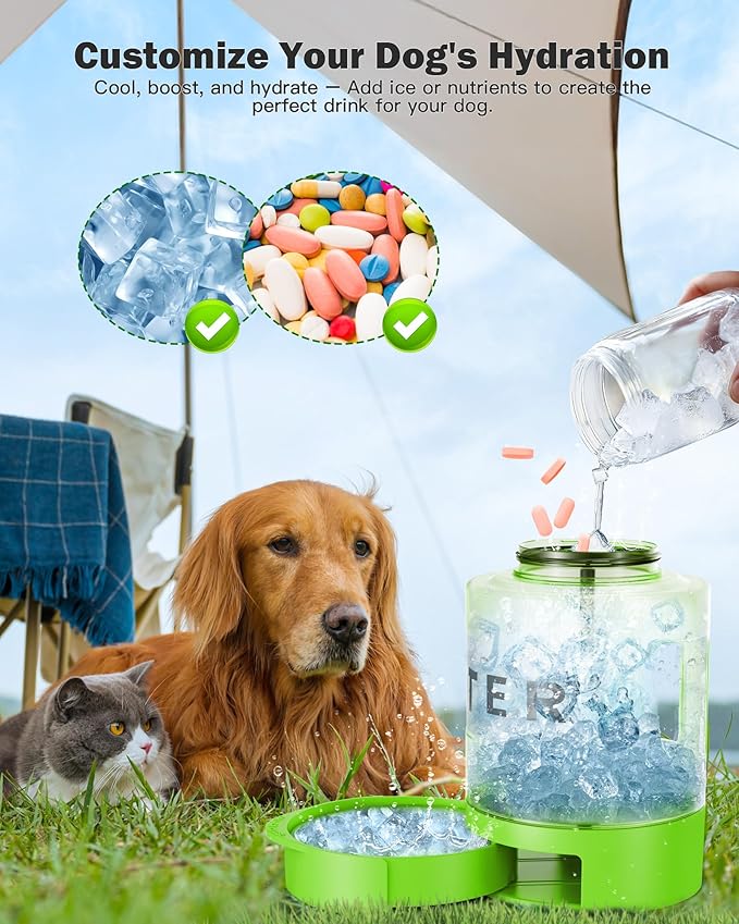 SwSun Dog Water Bottle Travel Bowl - 77oz Large Portable Dog Water Bowls Dispenser for Camping Essentials Hiking Traveling Beach Car Park Accessories, Leak Proof Pet Drinking Bottle Dispenser, Green