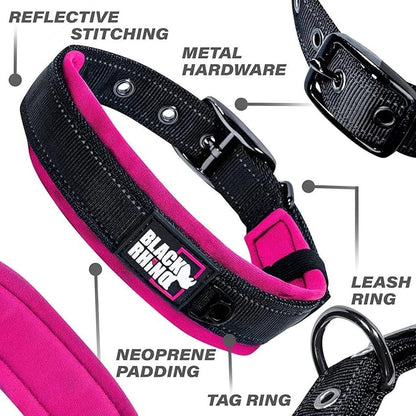 Black Rhino - The Comfort Collar Ultra Soft Neoprene Padded Dog Collar for All Breeds - Heavy Duty Adjustable Reflective Weatherproof (Small, Pink/Black) (Pack of 2)