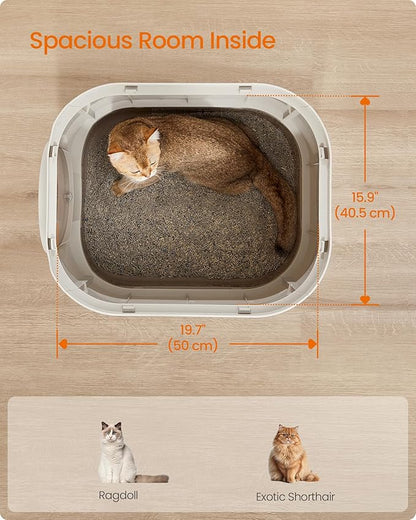 Feandrea Cat Litter Box with Lid, XL Enclosed Litter Box with Slide-Out Tray, Scoop, Brush, Anti-Tracking, for Cats of Different Sizes, Oatmeal and Warm Gray UPPT002G01