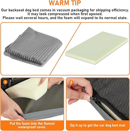 Dog Bed Mat for Car Backseat, Non-Slip Waterproof Car Seat Mat for Dogs & Pets with 2-Inch Thick Foam & Easy Clean Dog Pad Cover Suitable for Travel, Camp, Home (23.5x51in, Grey)